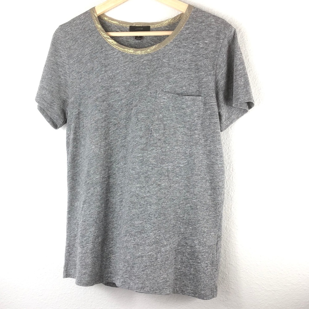 JCrew Heathered Gray T-Shirt Metallic Trim Medium